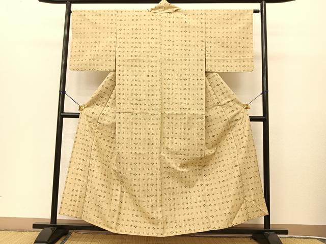 平和屋着物▽上質な紬 単衣 琉球絣文様 正絹 逸品 BAAT9014yc