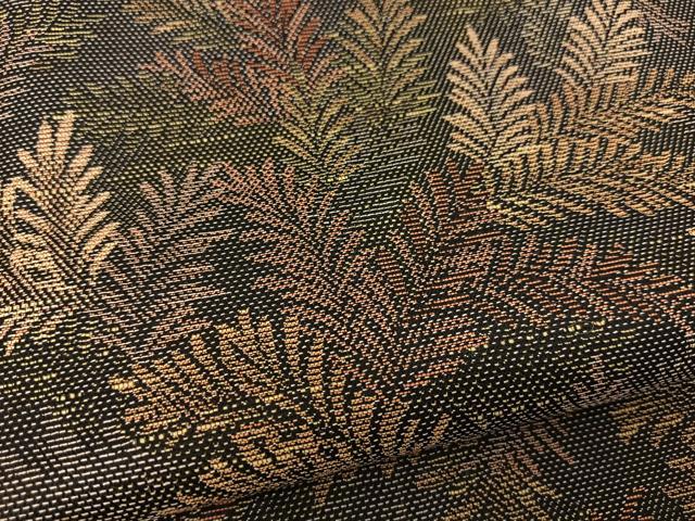 平和屋着物▽お召 単衣 草葉文 黒地 BAAT9018yc