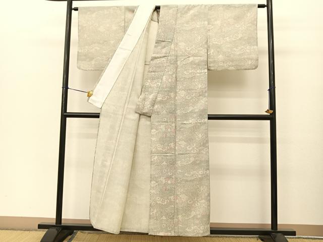 平和屋着物▽お召 単衣 風景草花文 BAAT9021yc