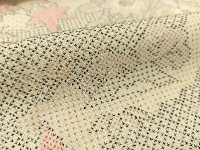 平和屋着物▽お召 単衣 風景草花文 BAAT9021yc