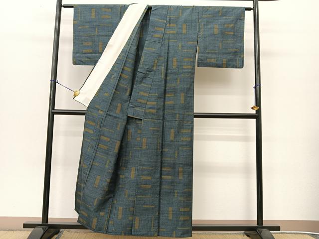 平和屋着物▽上質な紬 単衣 幾何学文様 正絹 逸品 BAAT9022yc