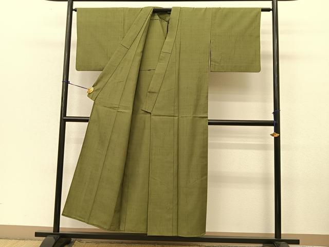 平和屋着物▽上質な紬 単衣 色無地 麹塵色 正絹 逸品 BAAT9028yc