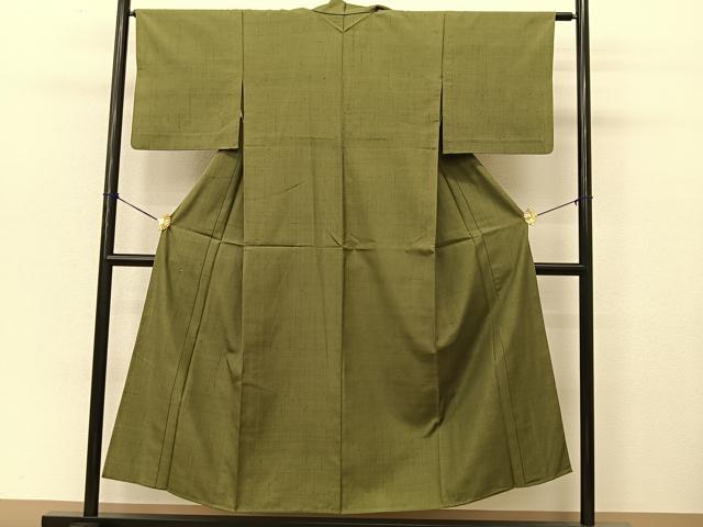 平和屋着物▽上質な紬 単衣 色無地 麹塵色 正絹 逸品 BAAT9028yc