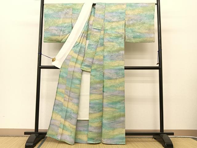 平和屋着物▽上質な小紋 単衣 霞文 暈し染め 金彩 正絹 逸品 BAAT9034yc