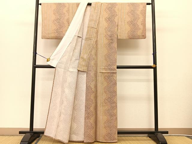 平和屋着物▽上質な小紋 単衣 ふくれ織 鹿の子間道 正絹 逸品 BAAT9035yc