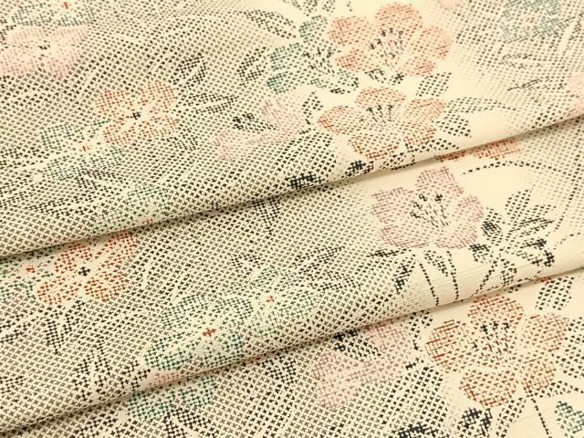 平和屋着物▽上質な紬 単衣 草花間道 正絹 逸品 BAAT9036yc