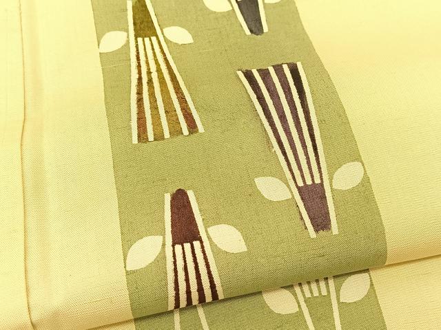 平和屋着物▽訪問着 単衣 作家物 紬地 葉扇文 正絹 逸品 BAAT9039yc