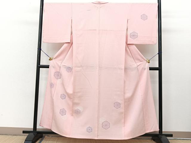 平和屋着物▽訪問着 単衣 ふくれ織 亀甲花文 正絹 逸品 BAAT9037yc