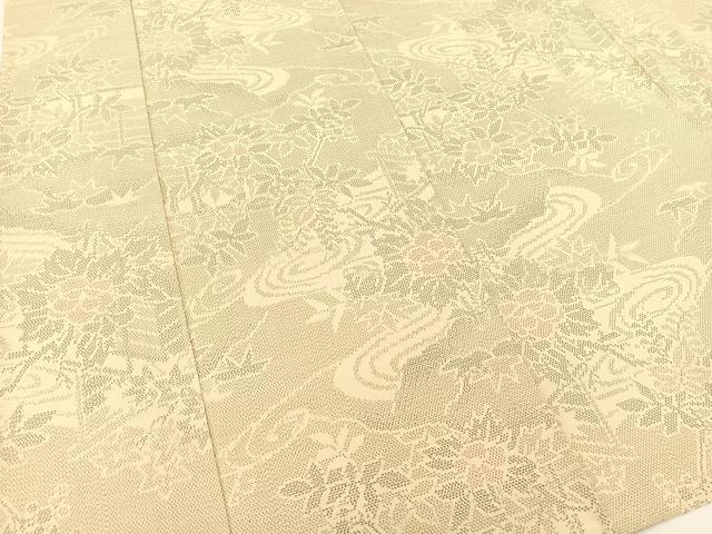 平和屋着物▽上質な紬 単衣 流水風景花文 正絹 逸品 BAAT9052yc