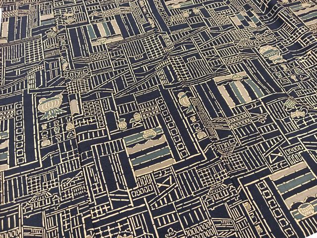 平和屋着物▽上質な紬 単衣 型染め 風景文 正絹 逸品 BAAT9049yc