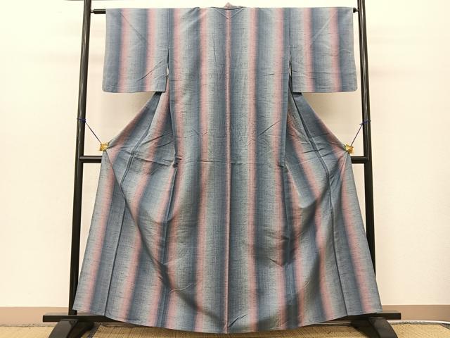 平和屋着物▽珈琲染紬 単衣 霞文 正絹 逸品 BAAT9057yc