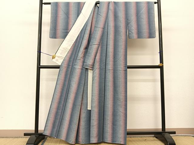 平和屋着物▽珈琲染紬 単衣 霞文 正絹 逸品 BAAT9057yc