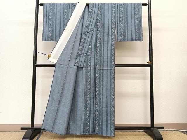 平和屋着物▽小紋 単衣 更紗花唐草間道 洗える着物 BAAT9069yc