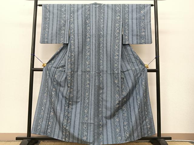 平和屋着物▽小紋 単衣 更紗花唐草間道 洗える着物 BAAT9069yc