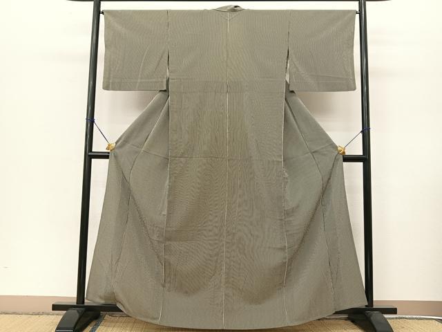 平和屋着物▽上質な小紋 単衣 縞 黒地 正絹 逸品 BAAT9071yc