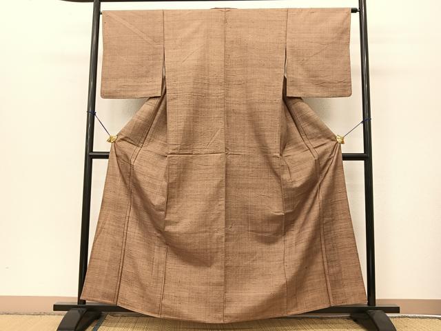 平和屋着物▽上質な紬 単衣 色無地 銀煤竹色 正絹 逸品 BAAT9080yc