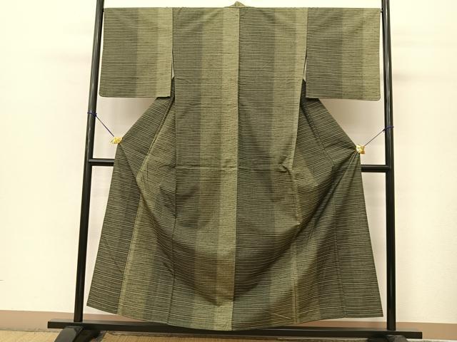 平和屋着物▽上質な紬 単衣 横段文 やまと誂製 正絹 逸品 未使用 BAAT9072yc