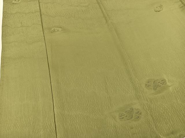 平和屋着物▽上質な小紋 単衣 笹の葉青海波 老竹色 正絹 逸品 BAAT9091yc