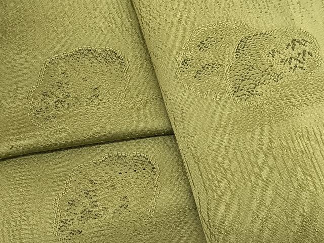 平和屋着物▽上質な小紋 単衣 笹の葉青海波 老竹色 正絹 逸品 BAAT9091yc