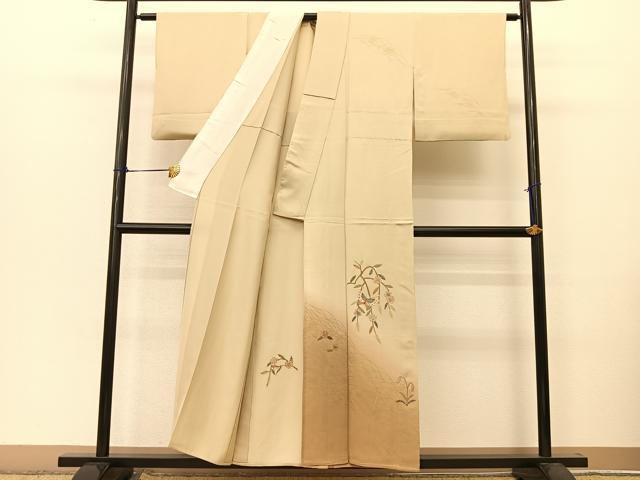 平和屋着物▽訪問着 単衣 竹屋町刺繍 花蝶文 暈し染め 金彩 正絹 逸品 BAAT9084yc