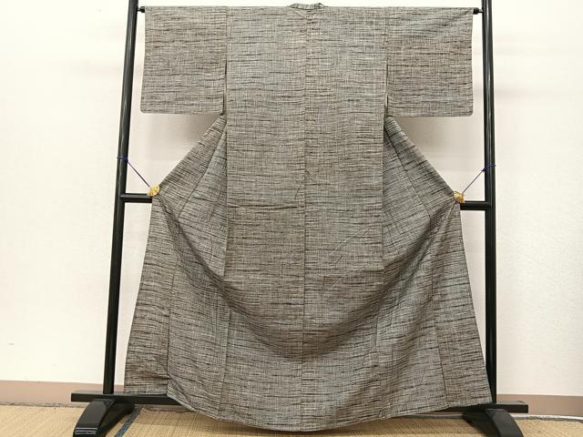 平和屋着物▽上質な紬 単衣 横段文 正絹 逸品 BAAT9085yc