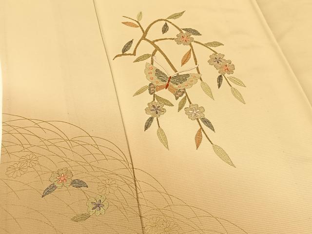 平和屋着物▽訪問着 単衣 竹屋町刺繍 花蝶文 暈し染め 金彩 正絹 逸品 BAAT9084yc