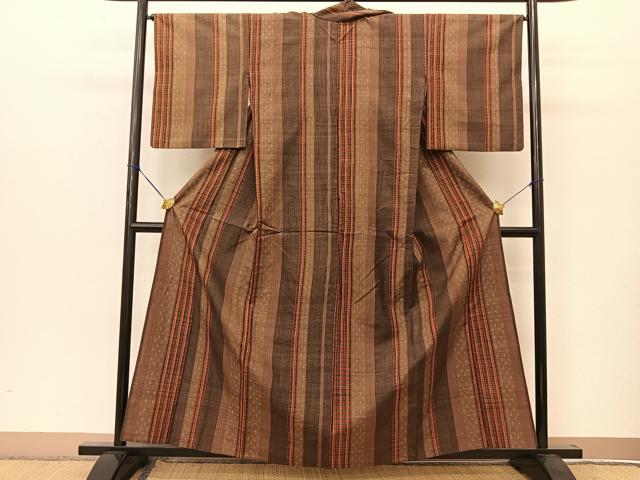 平和屋着物▽染司よしおか 吉岡常雄 紬 単衣 間道 証紙付き 正絹 逸品 BAAT9093yc