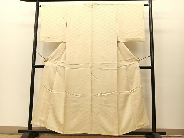 平和屋着物▽上質な色無地 単衣 入子菱地紋 鳥の子色 正絹 逸品 BAAT9113yc