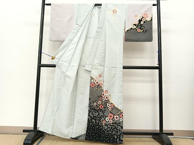 平和屋着物▽訪問着 単衣 枝梅文 金彩 洗える着物 BAAT9120yc