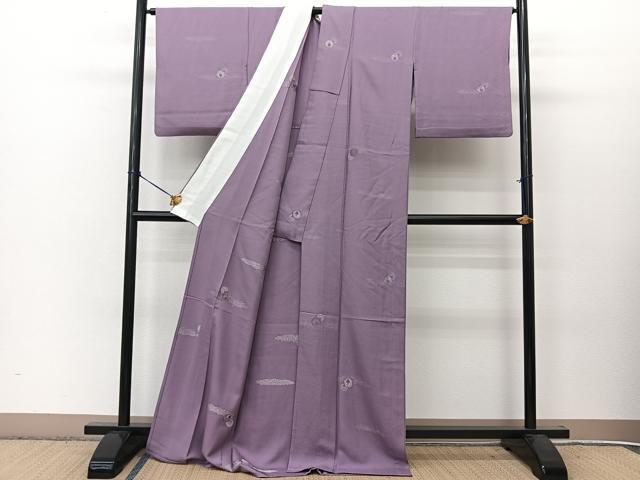 平和屋着物▽上質な小紋 単衣 寿光織 下り藤 銀糸 ロング丈 正絹 逸品 BAAT9118yc