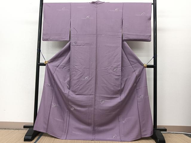 平和屋着物▽上質な小紋 単衣 寿光織 下り藤 銀糸 ロング丈 正絹 逸品 BAAT9118yc