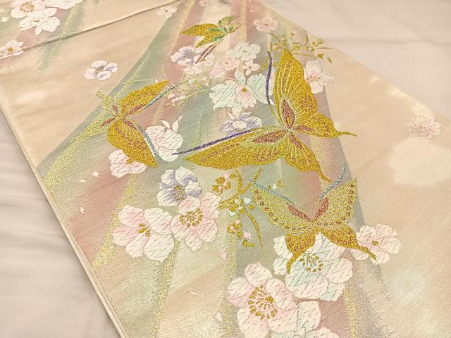 平和屋着物◎六通柄袋帯 唐織 花鳥文 金銀糸 鈴乃屋扱い 正絹 逸品 BAAT5777xa