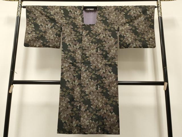平和屋着物∞道行コート 枝花文 暈し染め 黒地 ロング丈 洗える着物 CAAR9169id