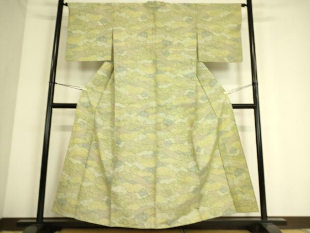 平和屋着物▽上質な紬 単衣 雲取り風景文 正絹 逸品 DAAS0704az