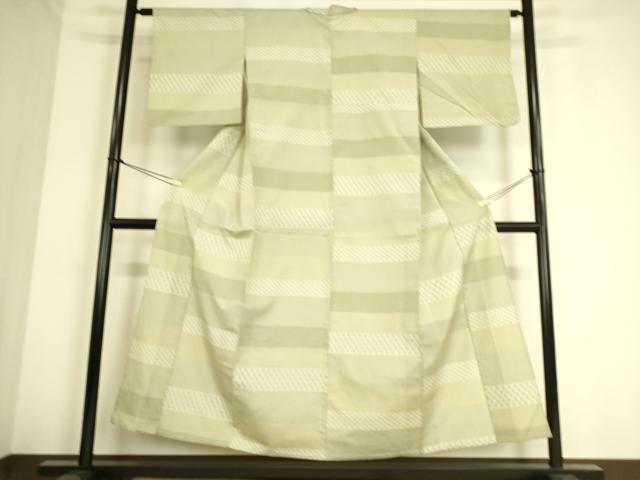 平和屋着物▽上質なお召 単衣 横段霞文 正絹 逸品 DAAS0703az