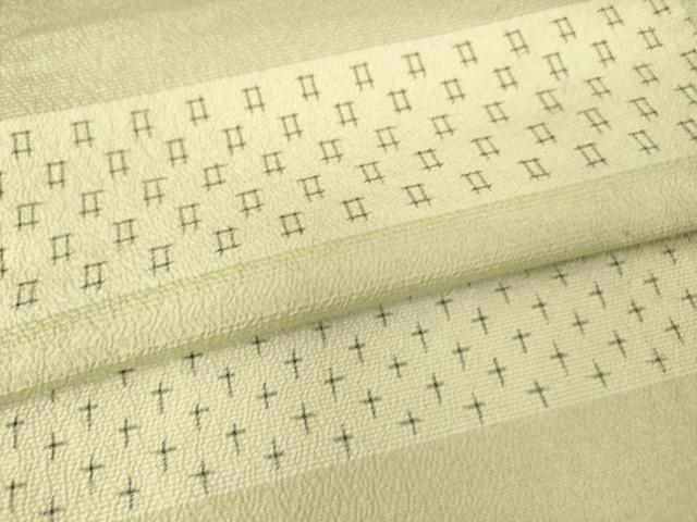平和屋着物▽上質なお召 単衣 横段霞文 正絹 逸品 DAAS0703az
