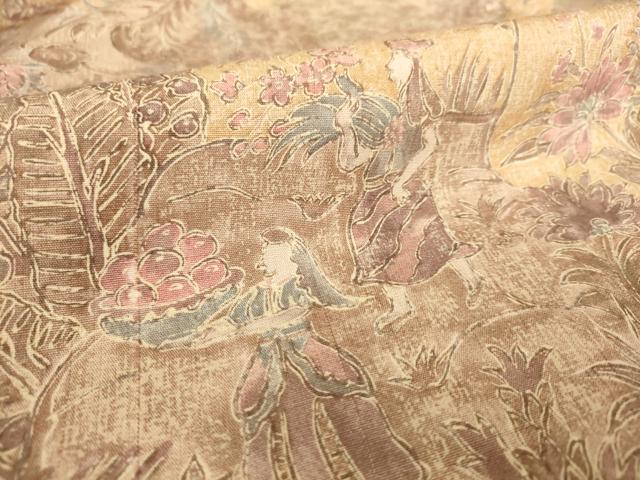平和屋着物▽上質な小紋 紬地 単衣 人物風景文 正絹 逸品 DAAS0735az