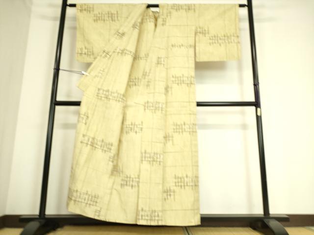 平和屋着物▽上質な紬 単衣 絣横段文 正絹 逸品 DAAS0743az