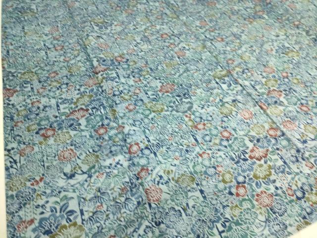 平和屋着物▽上質な小紋 紬地 単衣 型染め 流水吉祥花文 正絹 逸品 DAAS0736az