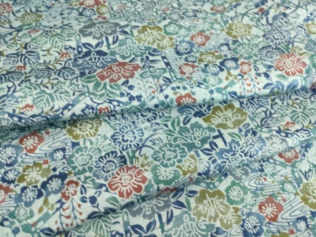 平和屋着物▽上質な小紋 紬地 単衣 型染め 流水吉祥花文 正絹 逸品 DAAS0736az