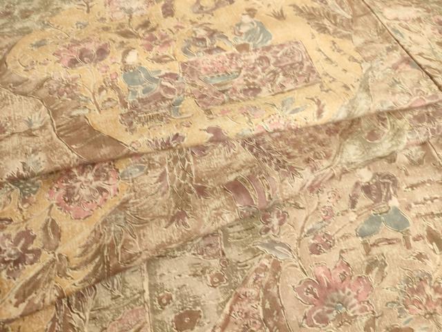 平和屋着物▽上質な小紋 紬地 単衣 人物風景文 正絹 逸品 DAAS0735az