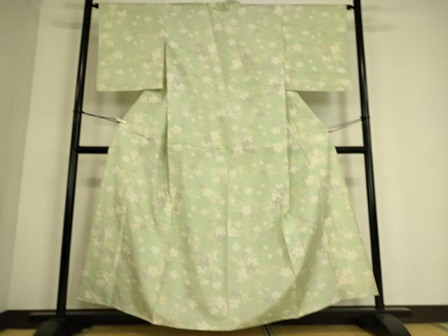 平和屋着物▽上質な紬 単衣 草花文 正絹 逸品 DAAS0740az