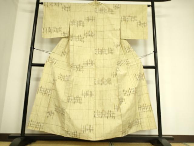 平和屋着物▽上質な紬 単衣 絣横段文 正絹 逸品 DAAS0743az