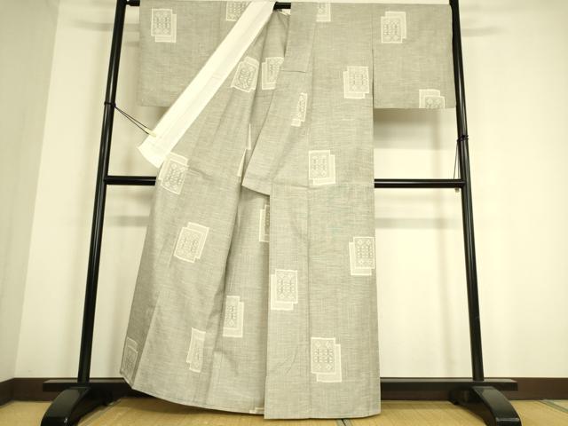 平和屋着物▽上質な紬 単衣 色紙重ね花文 正絹 逸品 DAAS0768az