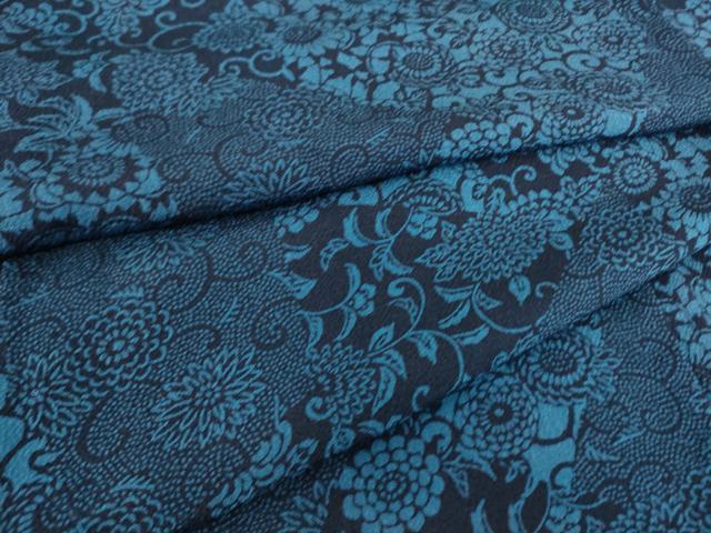 平和屋着物▽本藍 型絵染 小紋 単衣 花切嵌文様 鬼しぼ縮緬 正絹 逸品 DAAS0766az
