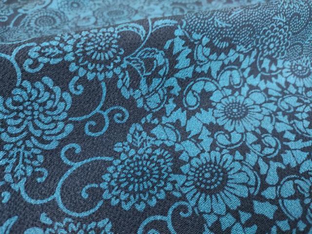 平和屋着物▽本藍 型絵染 小紋 単衣 花切嵌文様 鬼しぼ縮緬 正絹 逸品 DAAS0766az