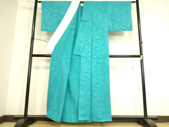 平和屋着物▽上質な色無地 単衣 零れ松葉地紋 浅葱色 正絹 逸品 DAAS0770az