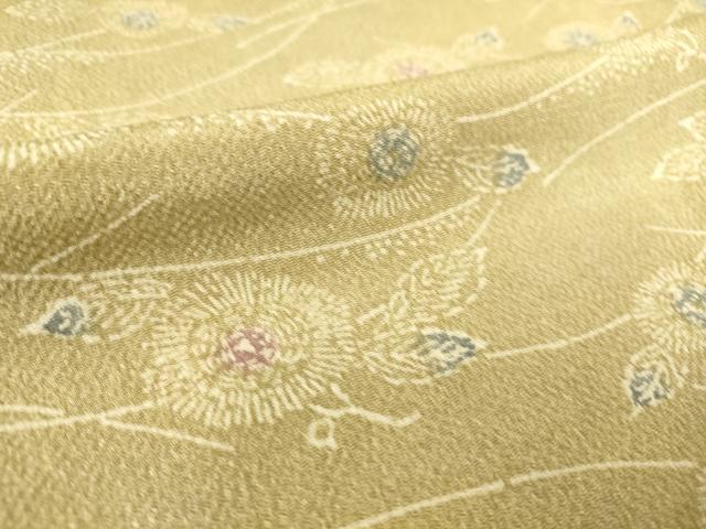 平和屋着物▽上質な小紋 単衣 型染め 草花文 鬼しぼ縮緬 正絹 逸品 DAAS0779az