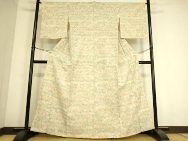 平和屋着物▽本塩沢 単衣 横段花蝶文 正絹 逸品DAAS0794az