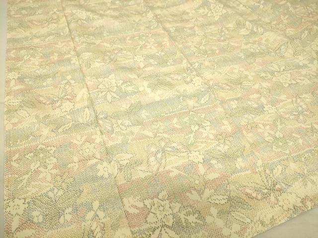 平和屋着物▽本塩沢 単衣 横段花蝶文 正絹 逸品DAAS0794az